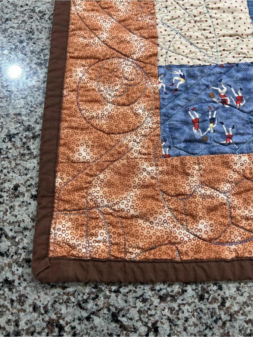 Handmade Quilt Blanket Sports Brown Green basketball‎ soccer volleyball baby boy